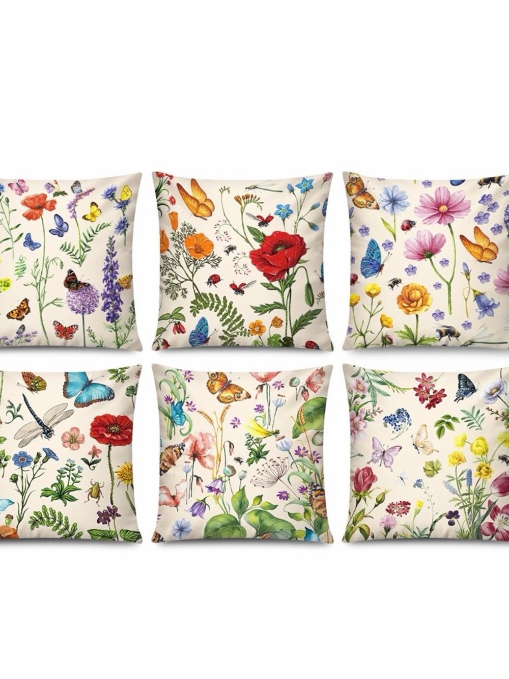 Floral & Butterfly Decorative Throw Pillow Covers - Set of 6